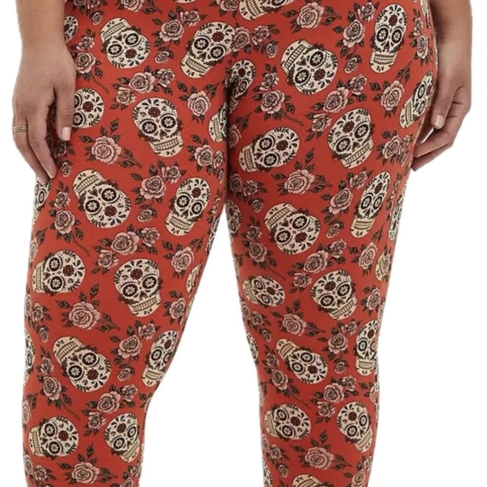 Torrid Orange/Coral Sugar Skull Leggings NWT 2X Dia de los Muertos Halloween